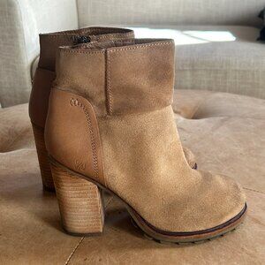 Sam Edelman Franklin Tan / Whiskey Suede & Leather Lug Sole Ankle Booties